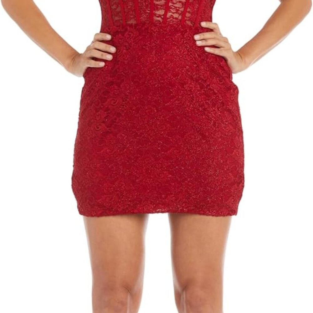 Mini Lace Corset Dress W/Scallop Bodice & Spaghetti Straps